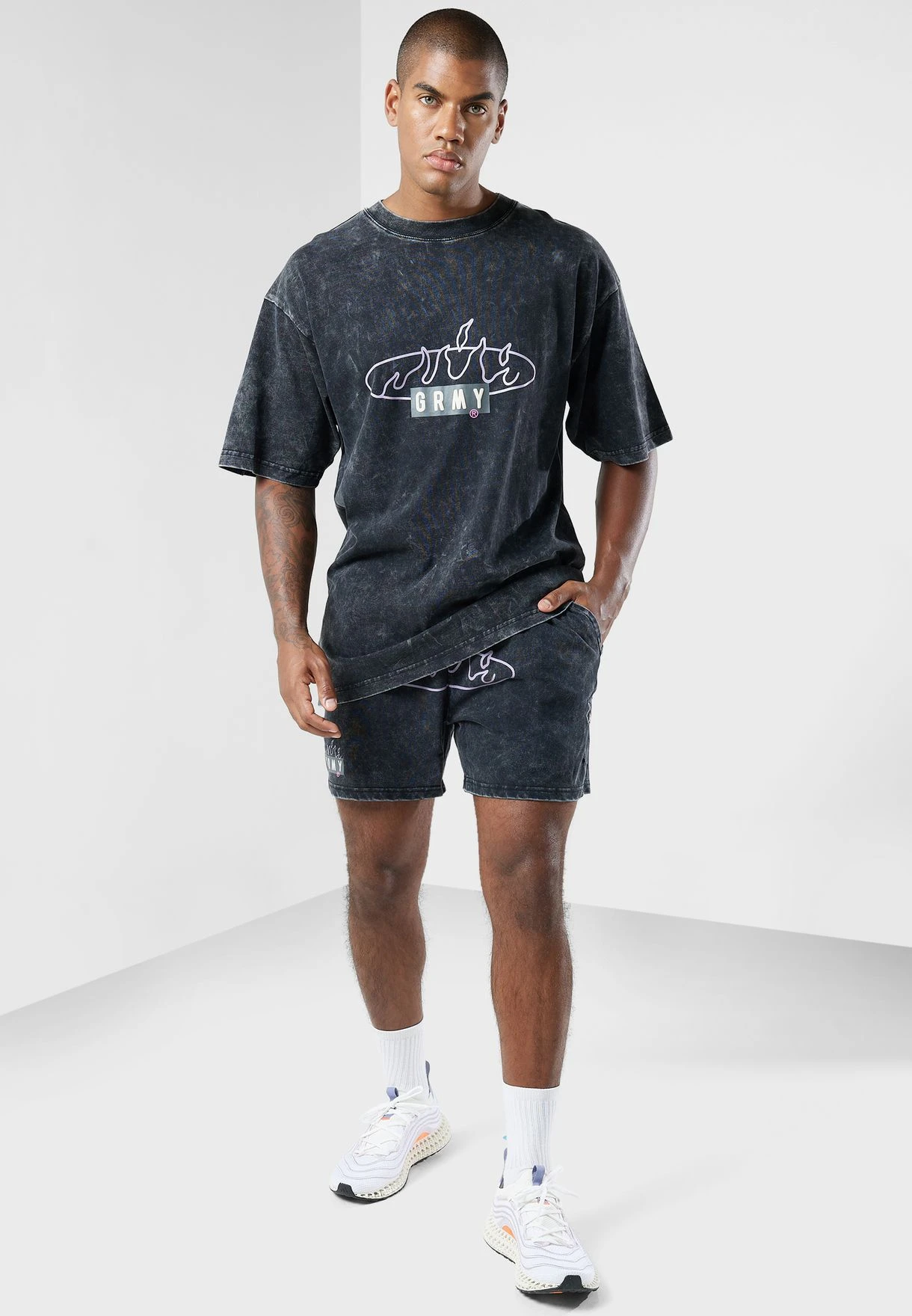 GRIMEY Cloven Tongues Stone Washed Sweatshorts 4 GRIMEY Cloven Tongues Stone Washed Sweatshorts - Image 2
