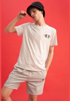 DeFacto Slim Fit Tie Waist Minimal Print Shorts -Sport Apparel Shop 3 zoom desktop 282